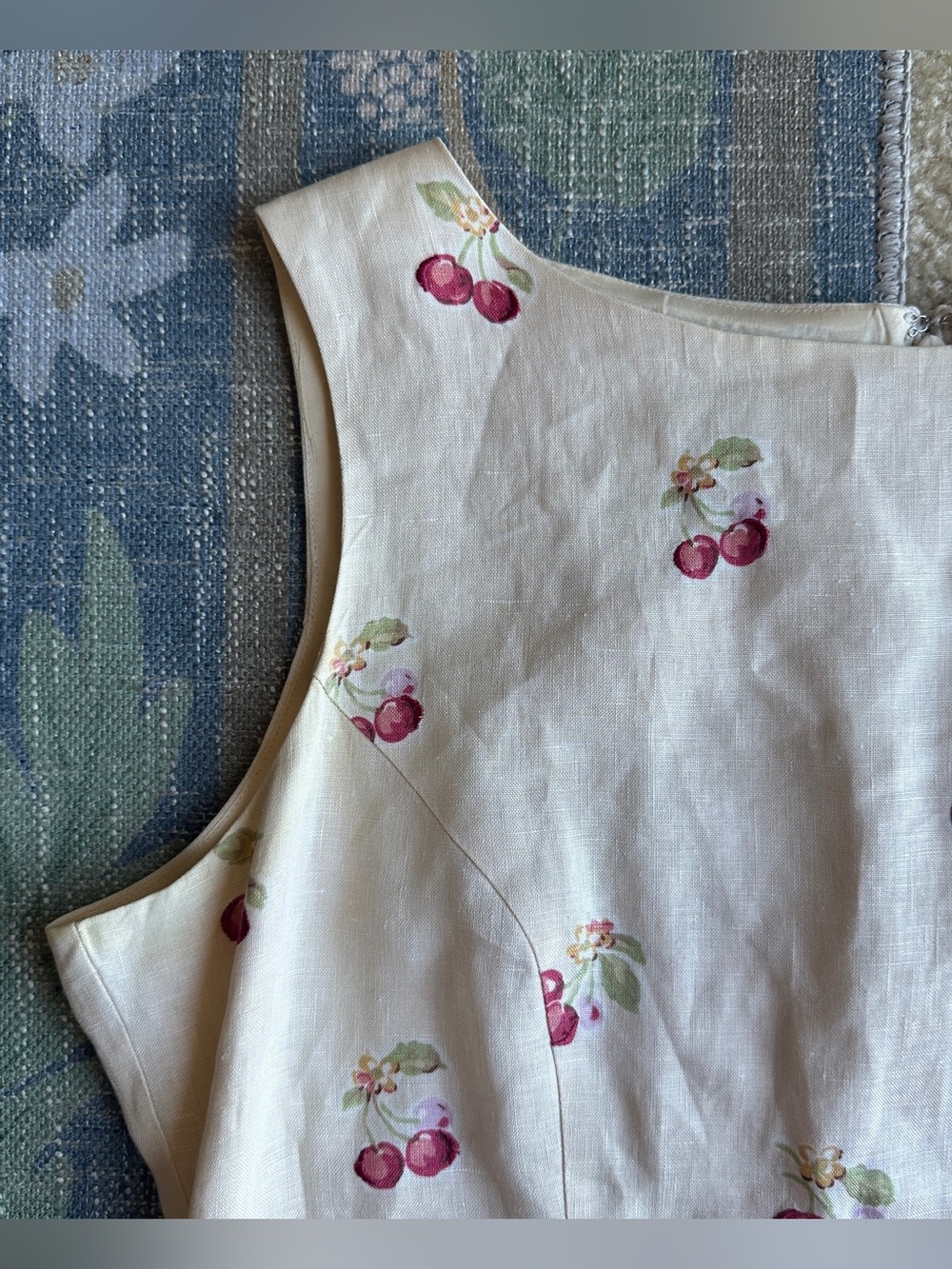 Laura Ashley Cream Cherry Print Midi Dress